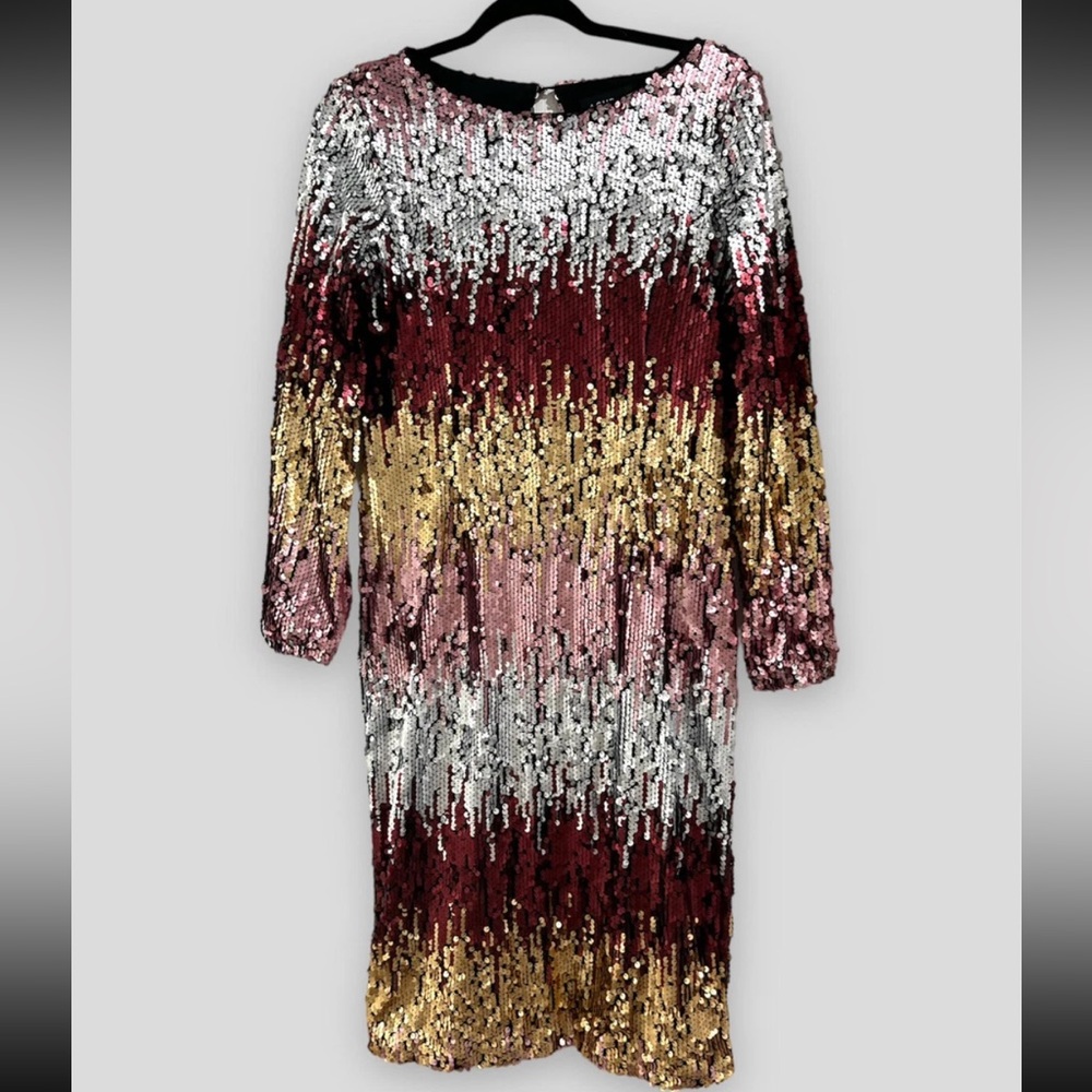 Ashro Silver Pink Gold maroon Formal Event Party Kiki Multi Sequin Dress